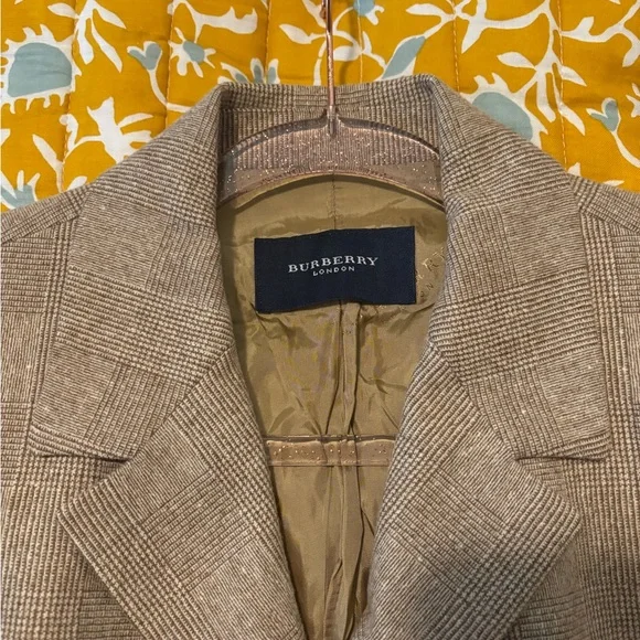 Burberry London Brown Plaid Suit Women Jacket Blazer Pencil Skirt WoolCashmere - Picture 8 of 12